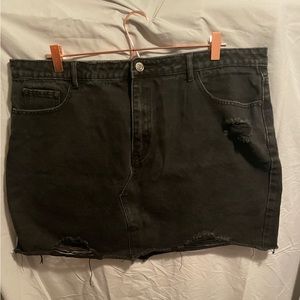 Black Ripped Jean Skirt